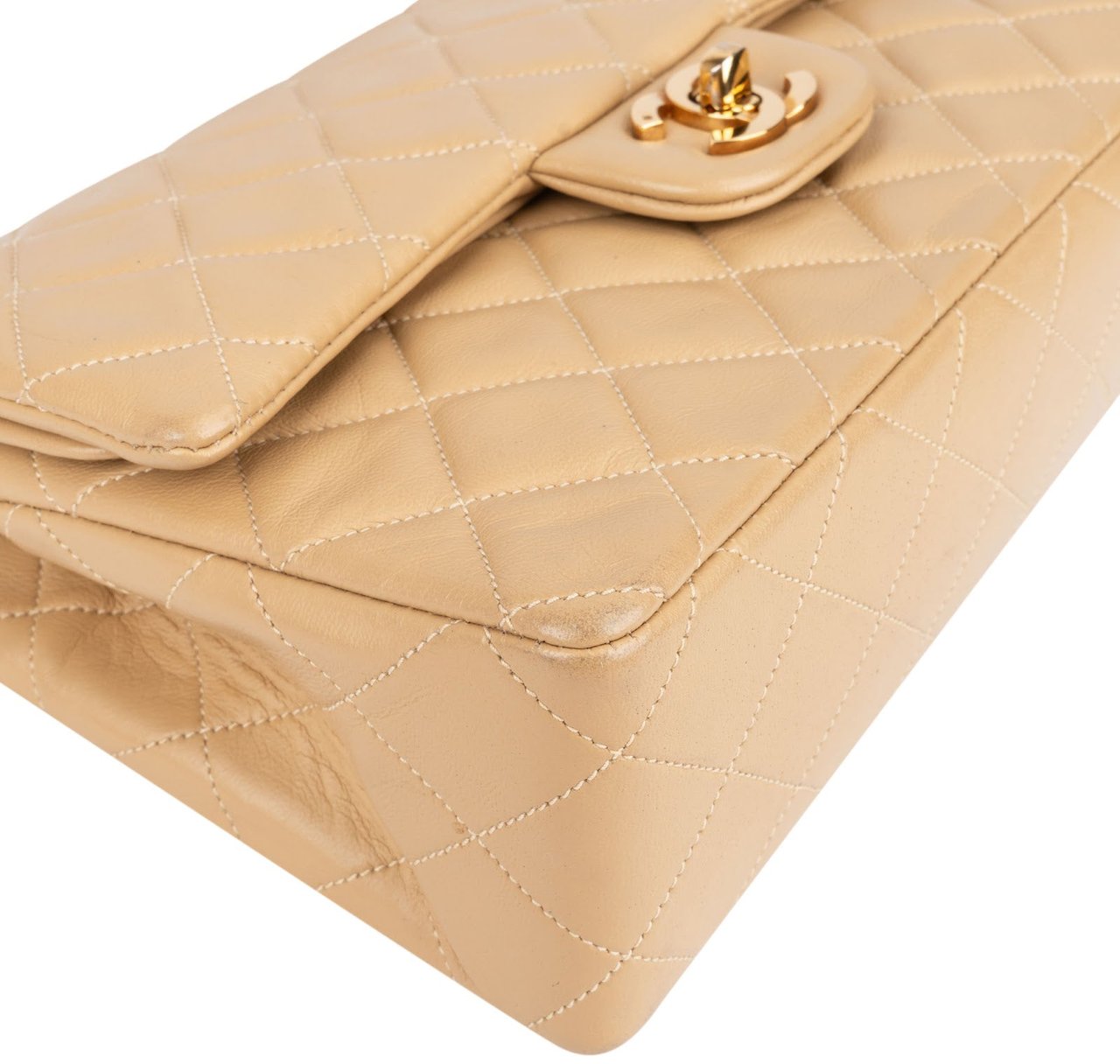 Chanel Chanel Quilted Lambskin 24K Gold Small Double Flap Shoulder Bag Beige