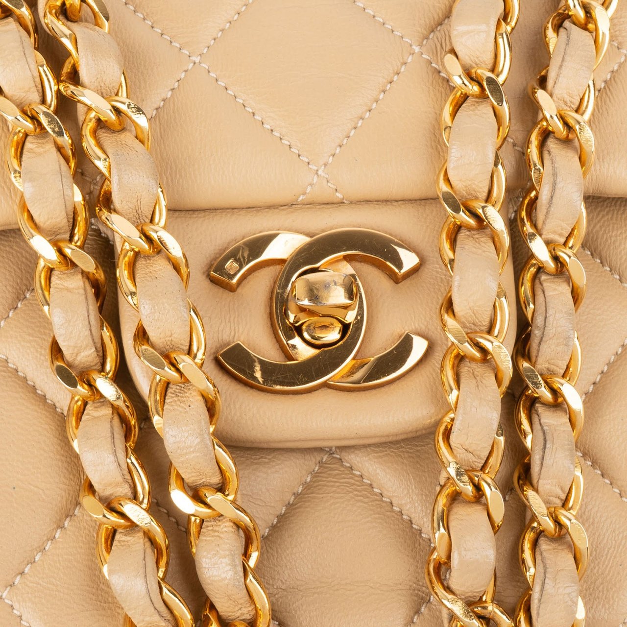 Chanel Chanel Quilted Lambskin 24K Gold Small Double Flap Shoulder Bag Beige