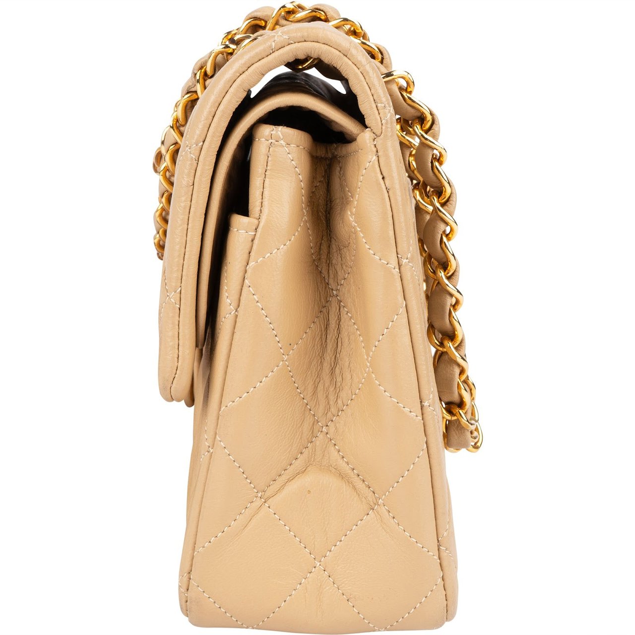 Chanel Chanel Quilted Lambskin 24K Gold Small Double Flap Shoulder Bag Beige