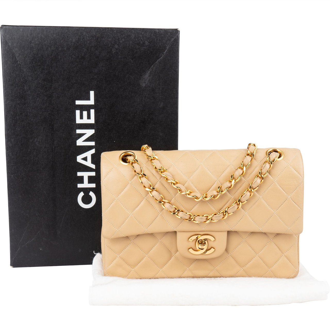 Chanel Chanel Quilted Lambskin 24K Gold Small Double Flap Shoulder Bag Beige