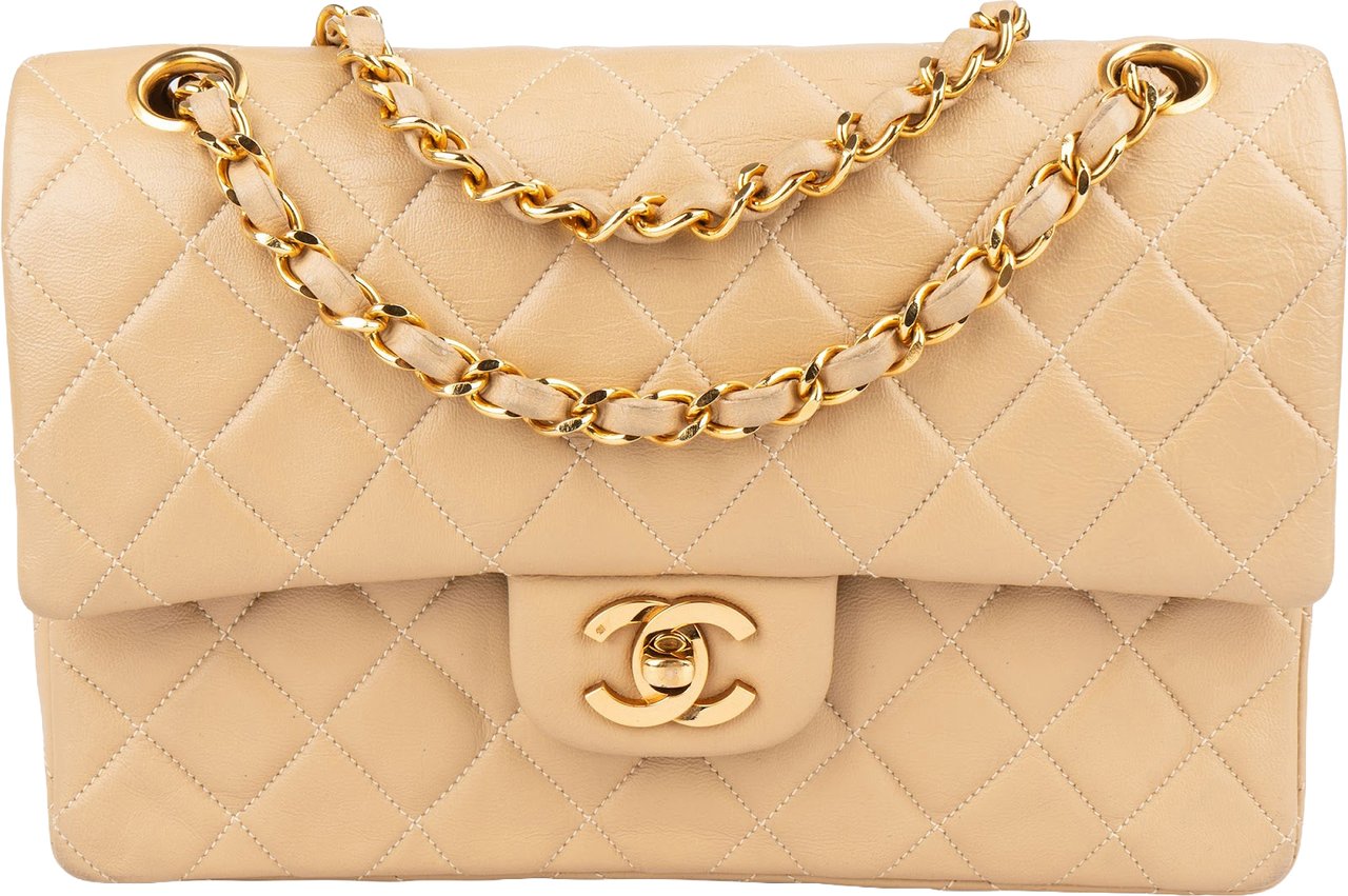 Chanel Chanel Quilted Lambskin 24K Gold Small Double Flap Shoulder Bag Beige