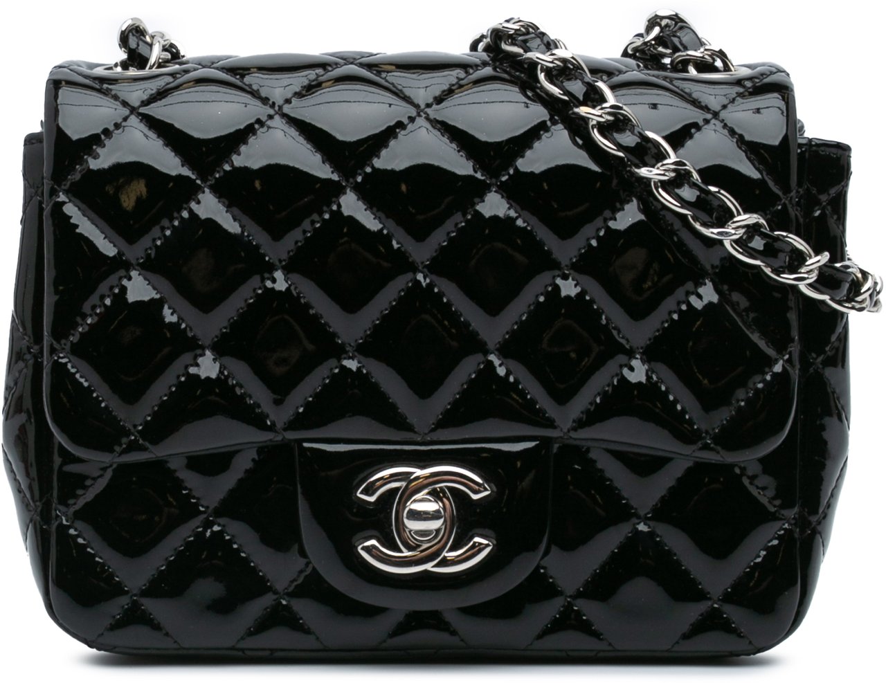 Chanel Mini Square Classic Patent Single Flap Zwart
