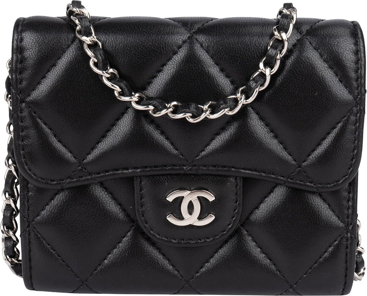 Chanel Chanel Quilted Lambskin CC Single Flap Wallet on Chain Zwart