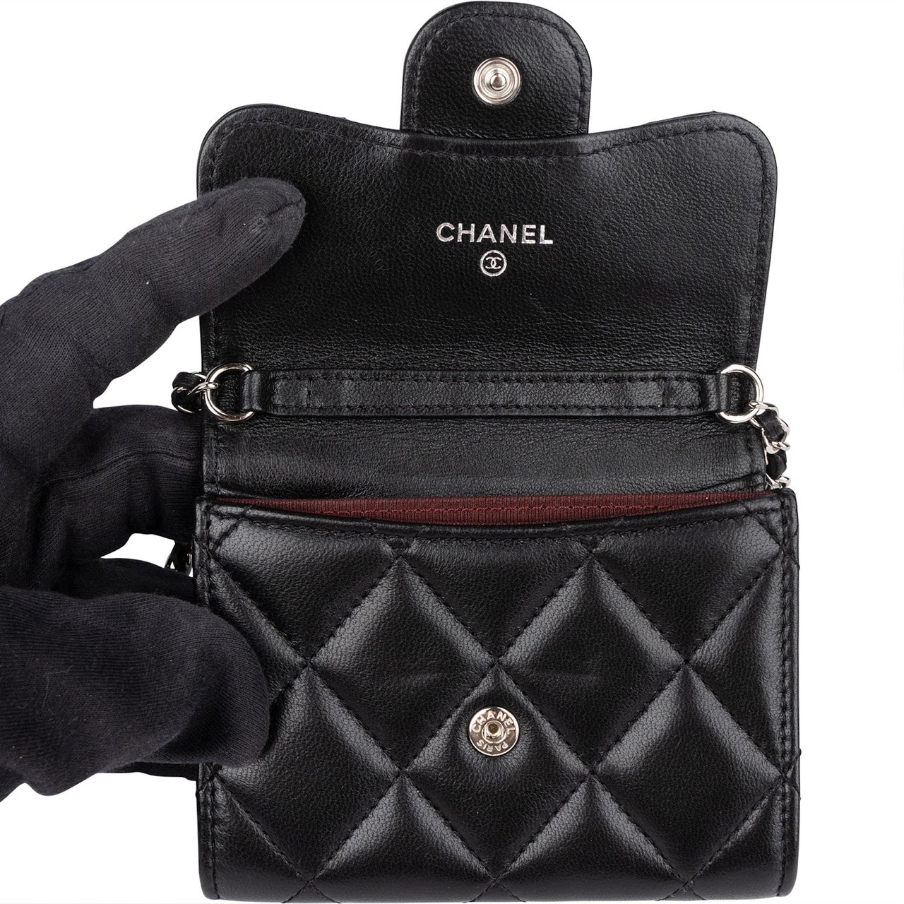 Chanel Chanel Quilted Lambskin CC Single Flap Wallet on Chain Zwart
