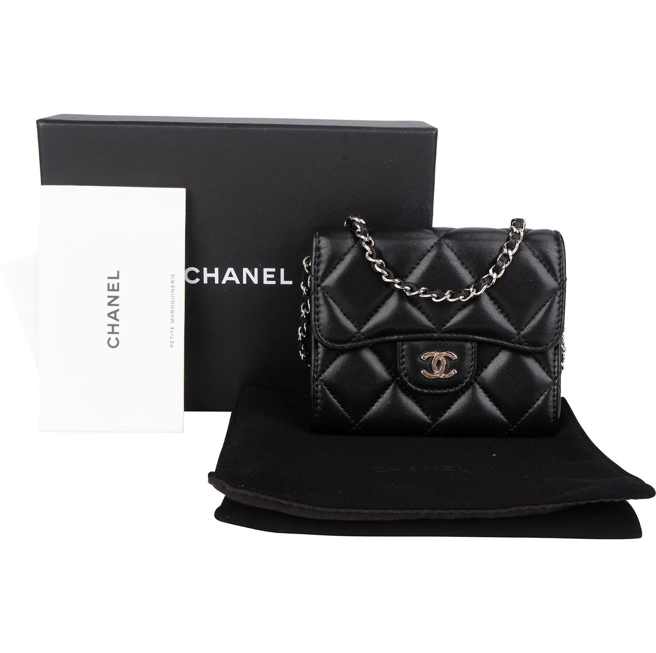 Chanel Chanel Quilted Lambskin CC Single Flap Wallet on Chain Zwart