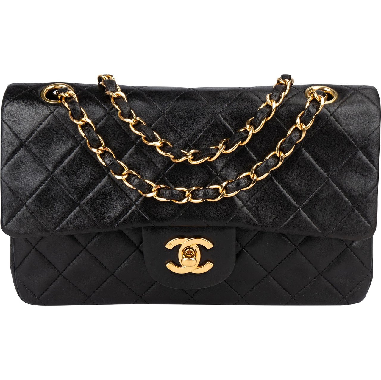 Chanel Chanel Quilted Lambskin 24K Gold Small Double Flap Crossbody Bag Zwart