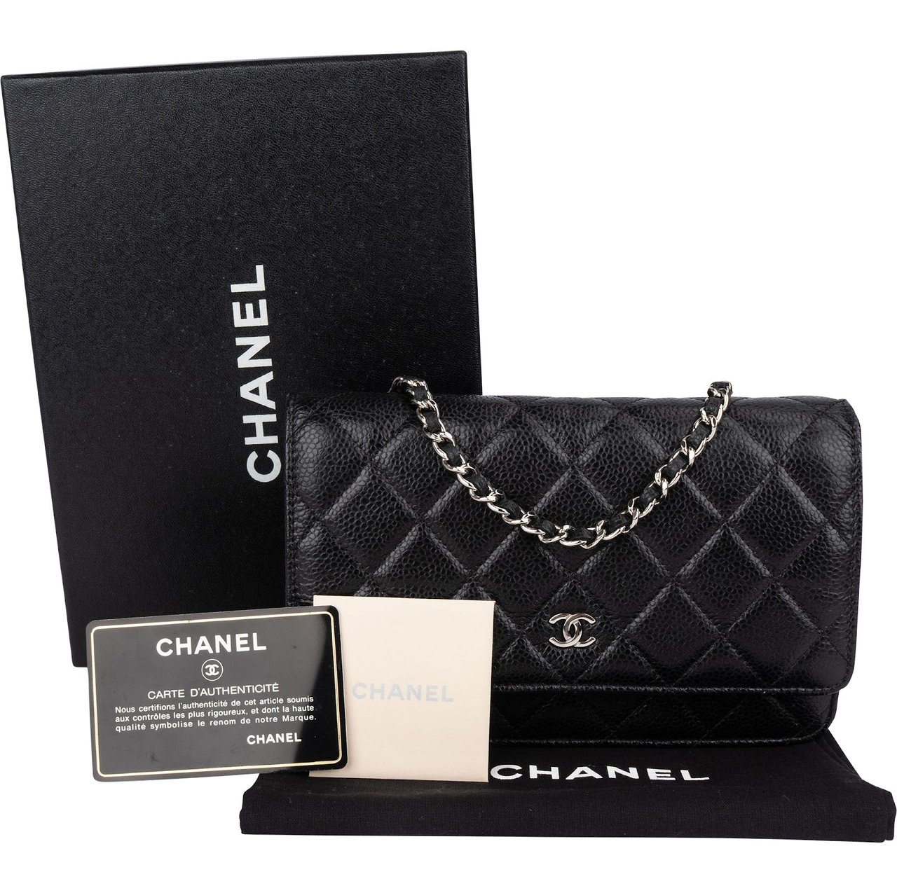 Chanel Chanel Quilted Caviar Leather Wallet on Chain Crossbody Bag Zwart