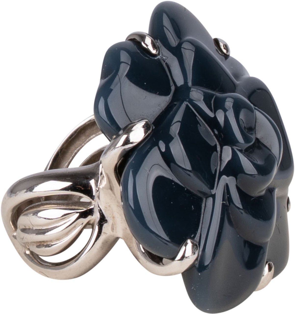 Chanel Chanel Fine Jewelry Camelia Blue Ceramic 750 Whitegold Ring (#51) Blauw