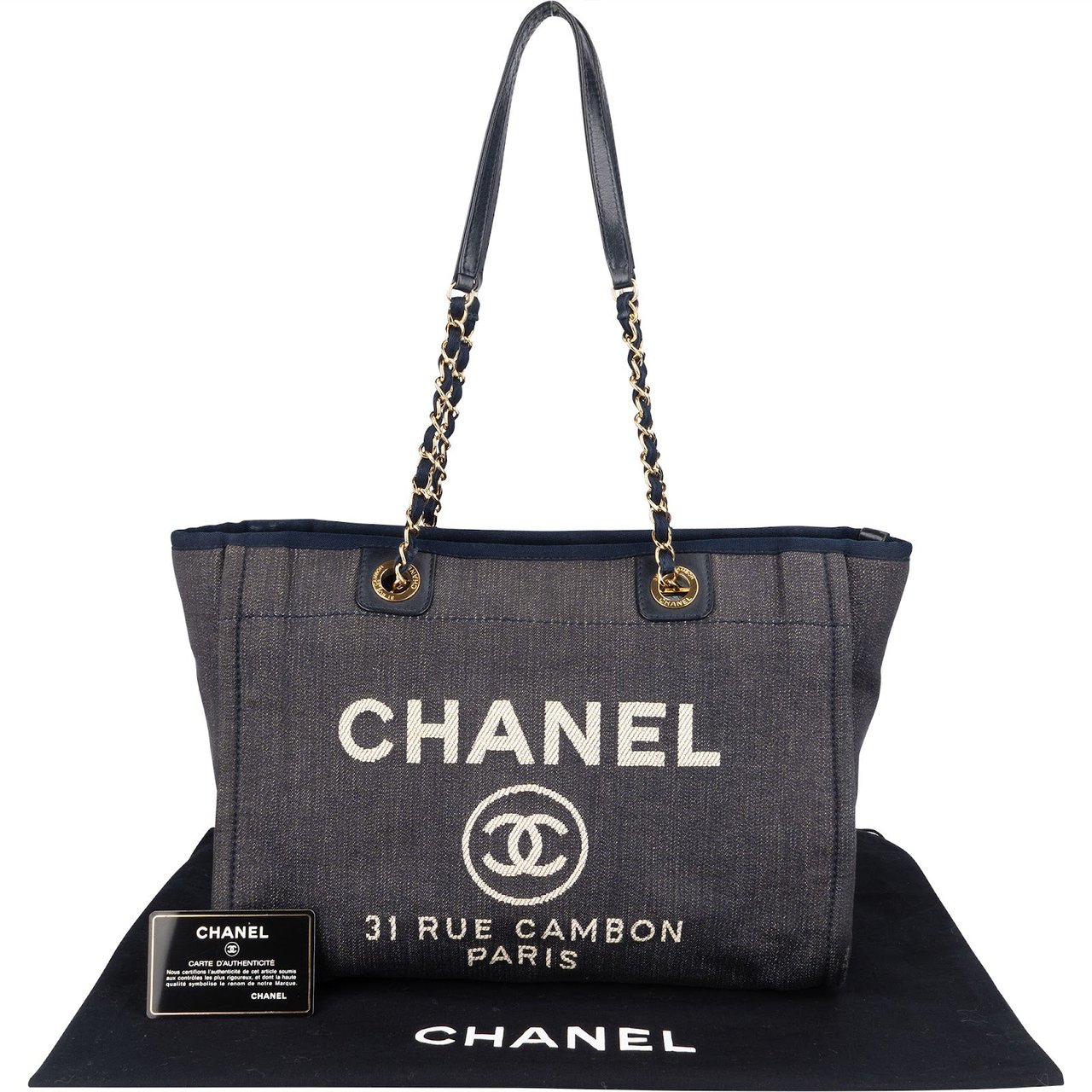 Chanel Chanel Denim Deauville Tote Shoulder Bag Blauw