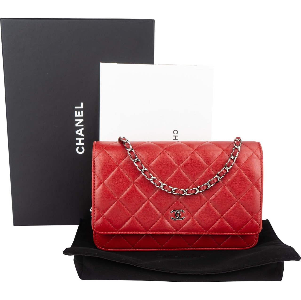 Chanel Quilted Lambskin Wallet on Chain Crossbody Bag Rood