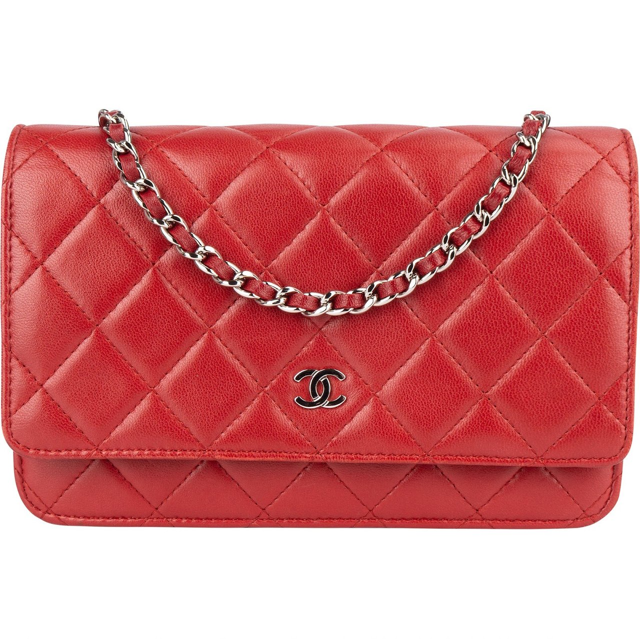 Chanel Quilted Lambskin Wallet on Chain Crossbody Bag Rood