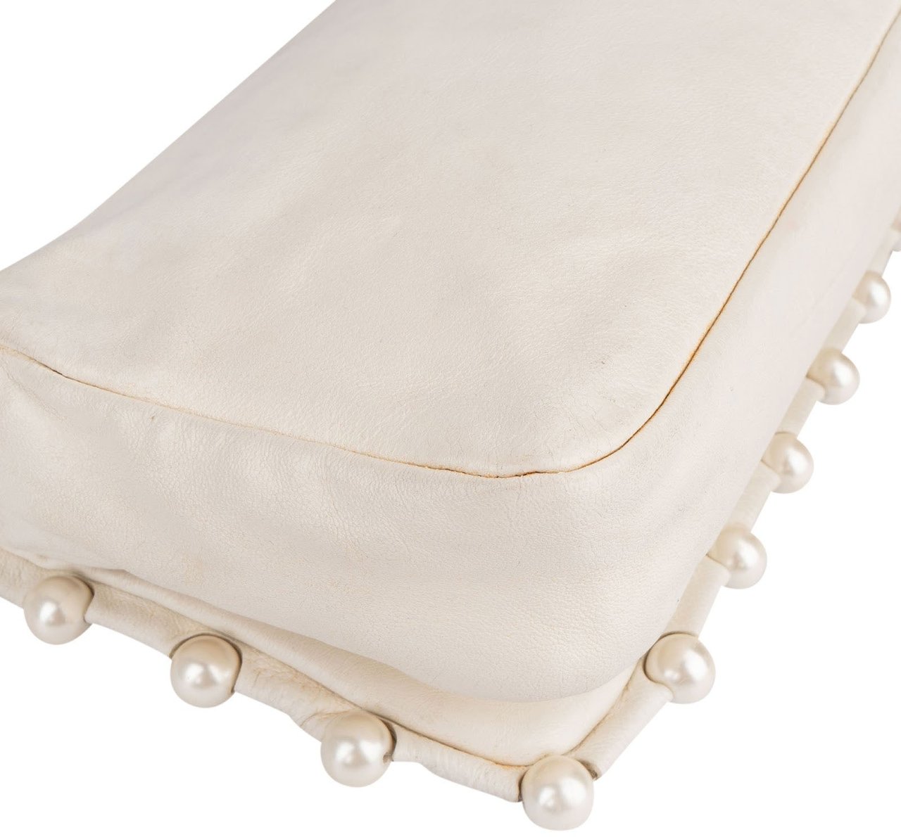 Chanel White Lambskin CC Pearl Single Flap Crossbody Bag Wit