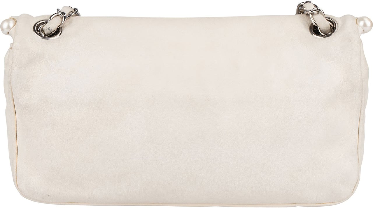 Chanel Chanel White Lambskin CC Pearl Single Flap Crossbody Bag Wit