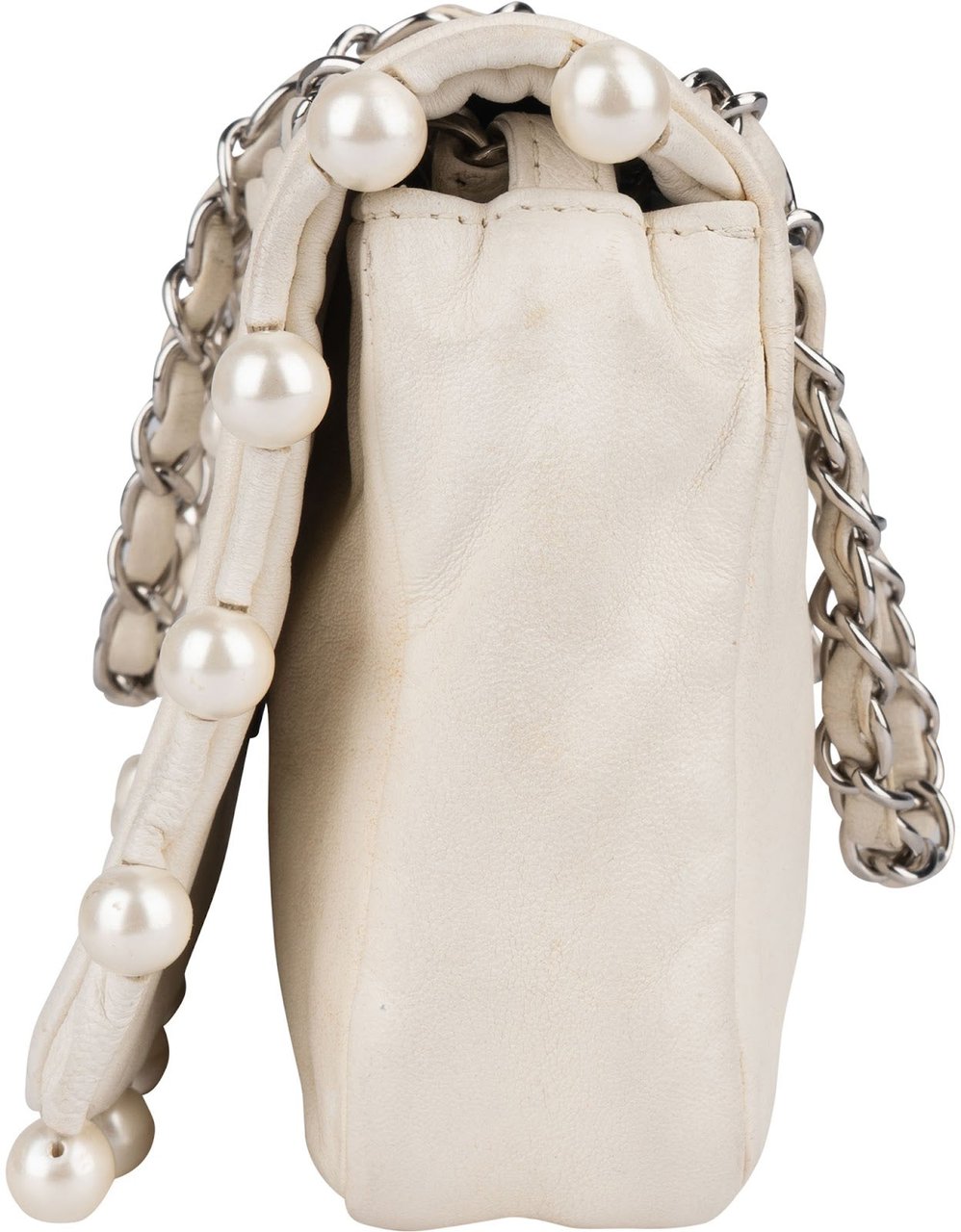 Chanel Chanel White Lambskin CC Pearl Single Flap Crossbody Bag Wit