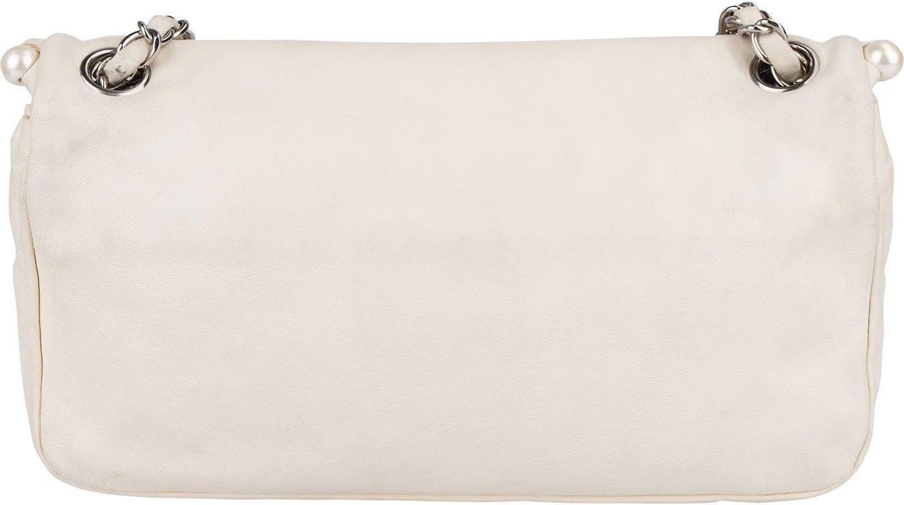 Chanel White Lambskin CC Pearl Single Flap Crossbody Bag Wit