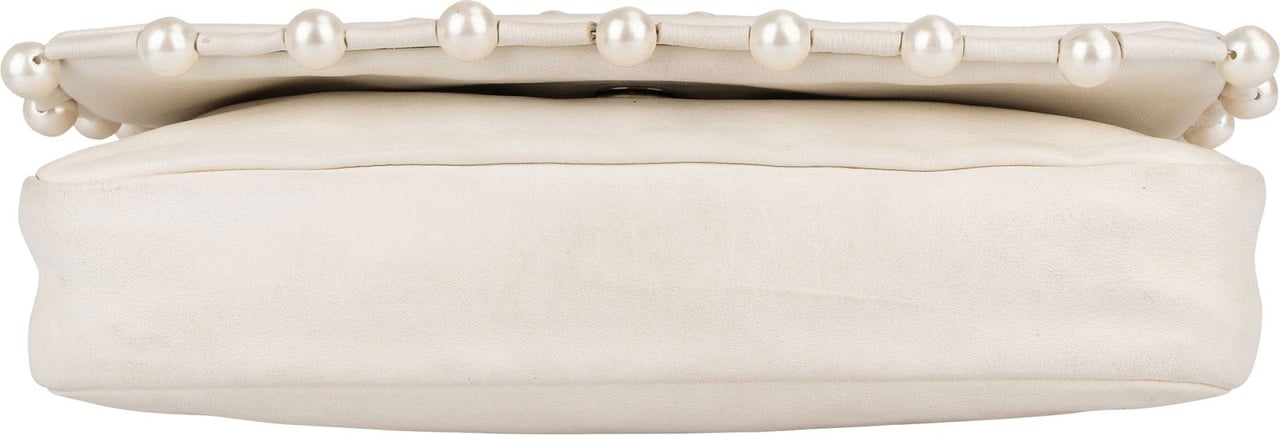 Chanel Chanel White Lambskin CC Pearl Single Flap Crossbody Bag Wit