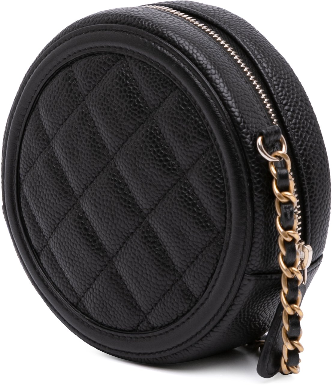 Chanel Caviar CC Filigree Round Clutch with Chain Zwart