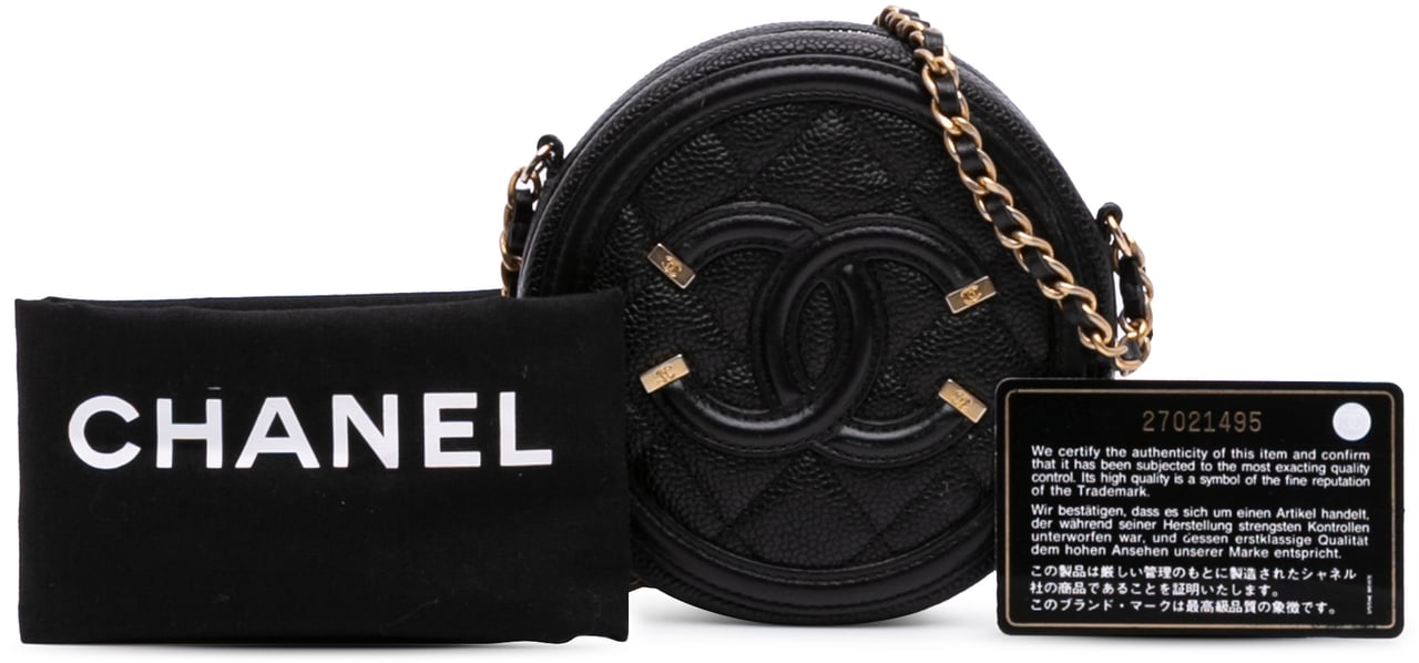 Chanel Caviar CC Filigree Round Clutch with Chain Zwart