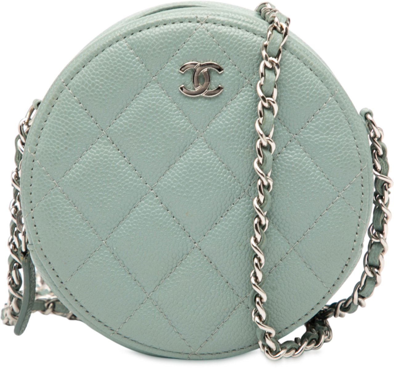 Chanel CC Quilted Caviar Round Clutch With Chain Blauw