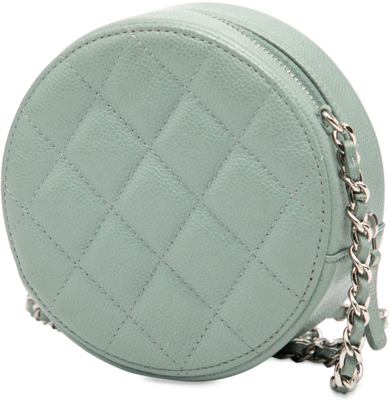 Chanel CC Quilted Caviar Round Clutch With Chain Blauw