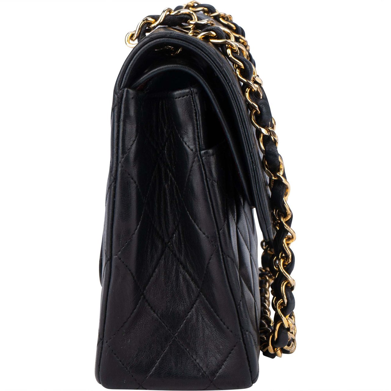 Chanel Chanel Quilted Lambskin 24K Gold Double Flap Crossbody Bag Zwart