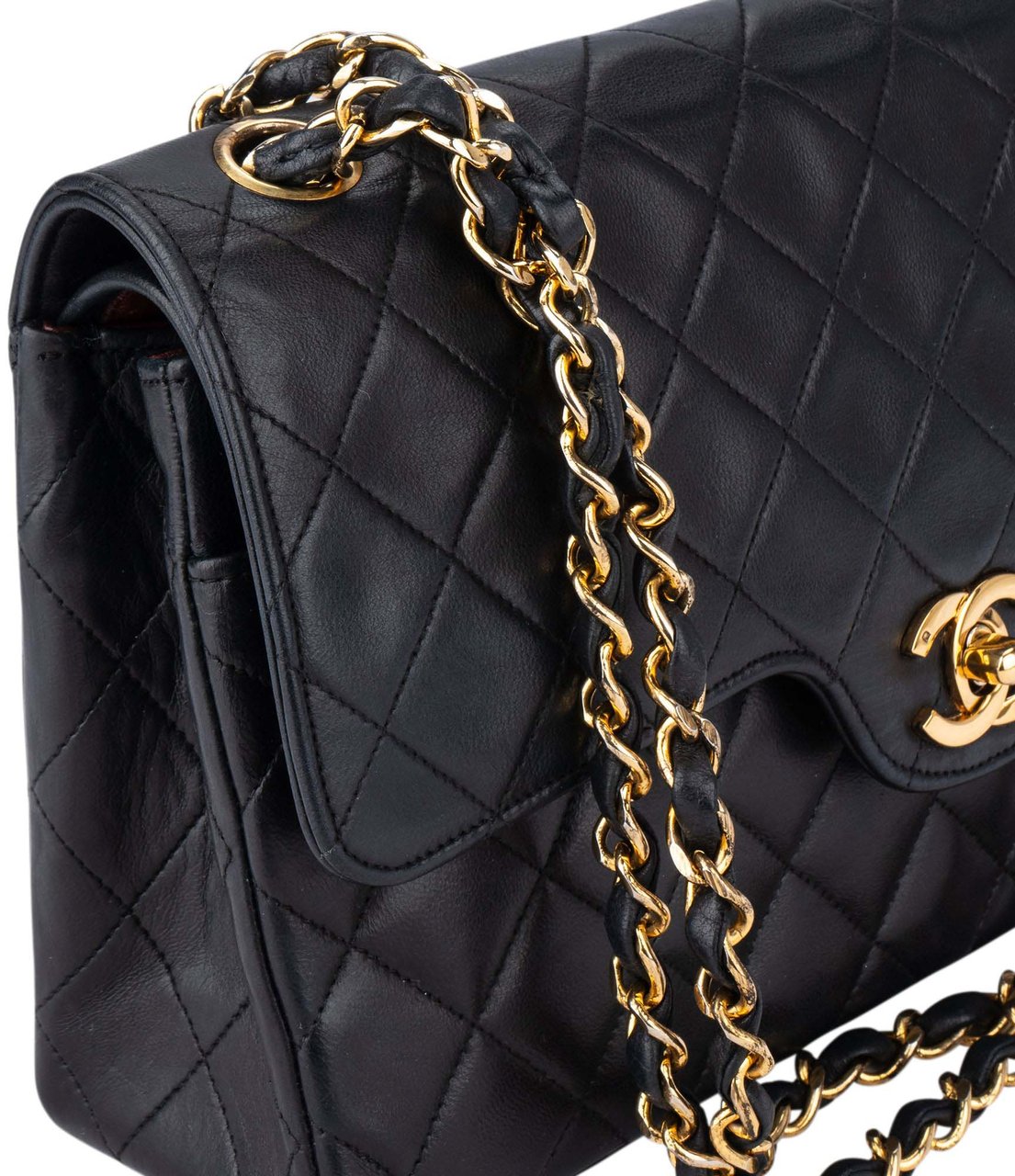 Chanel Chanel Quilted Lambskin 24K Gold Double Flap Crossbody Bag Zwart