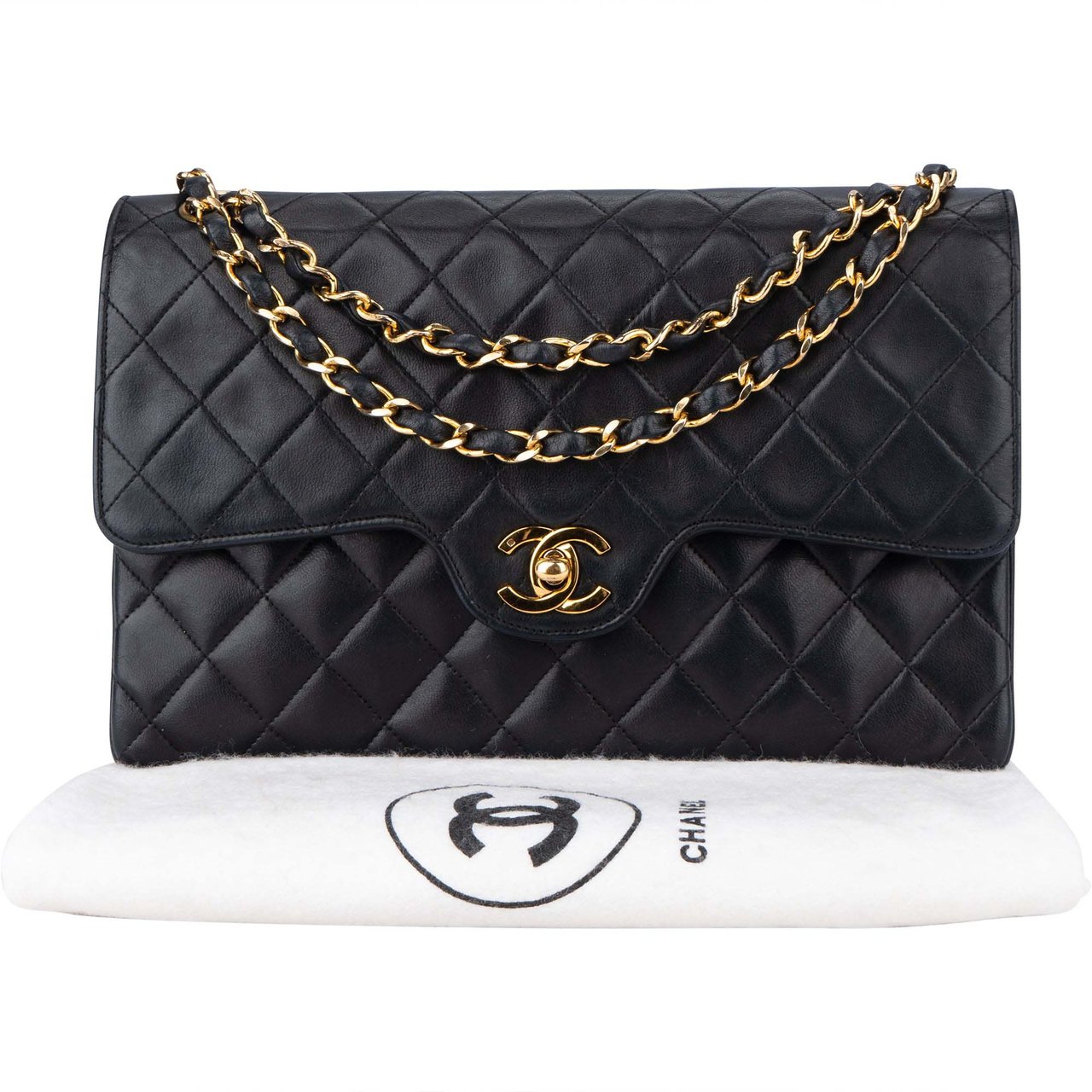 Chanel Chanel Quilted Lambskin 24K Gold Double Flap Crossbody Bag Zwart
