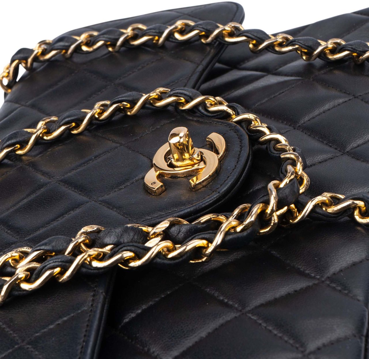 Chanel Chanel Quilted Lambskin 24K Gold Double Flap Crossbody Bag Zwart
