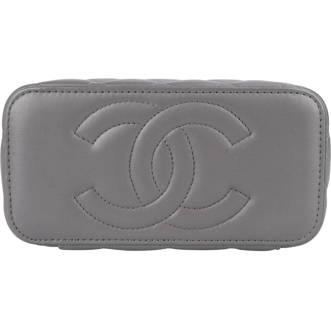 Chanel Chanel Quilted Lambskin Top Handle Vanity Case Crossbody Bag Donkergrijs
