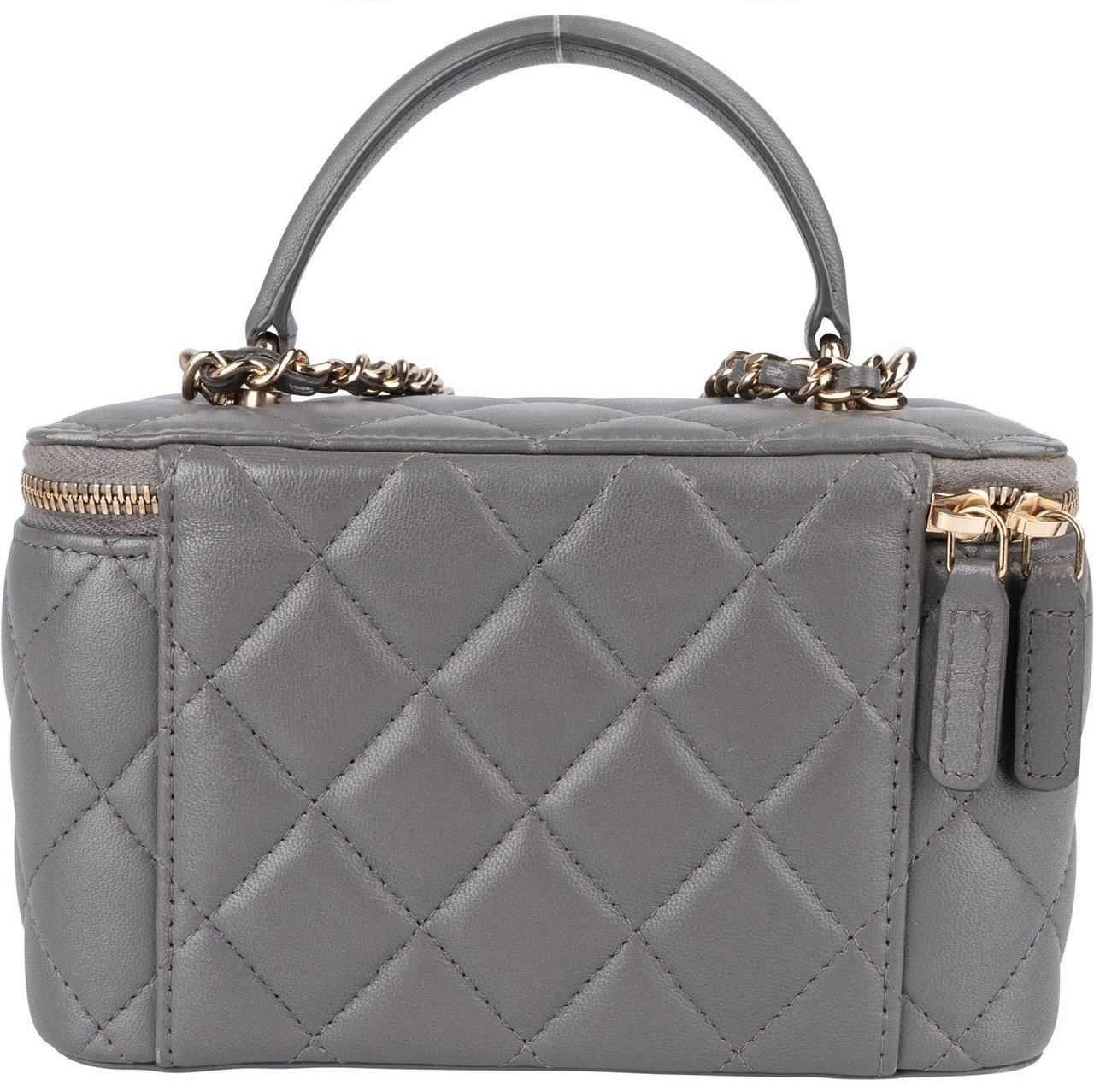 Chanel Chanel Quilted Lambskin Top Handle Vanity Case Crossbody Bag Donkergrijs