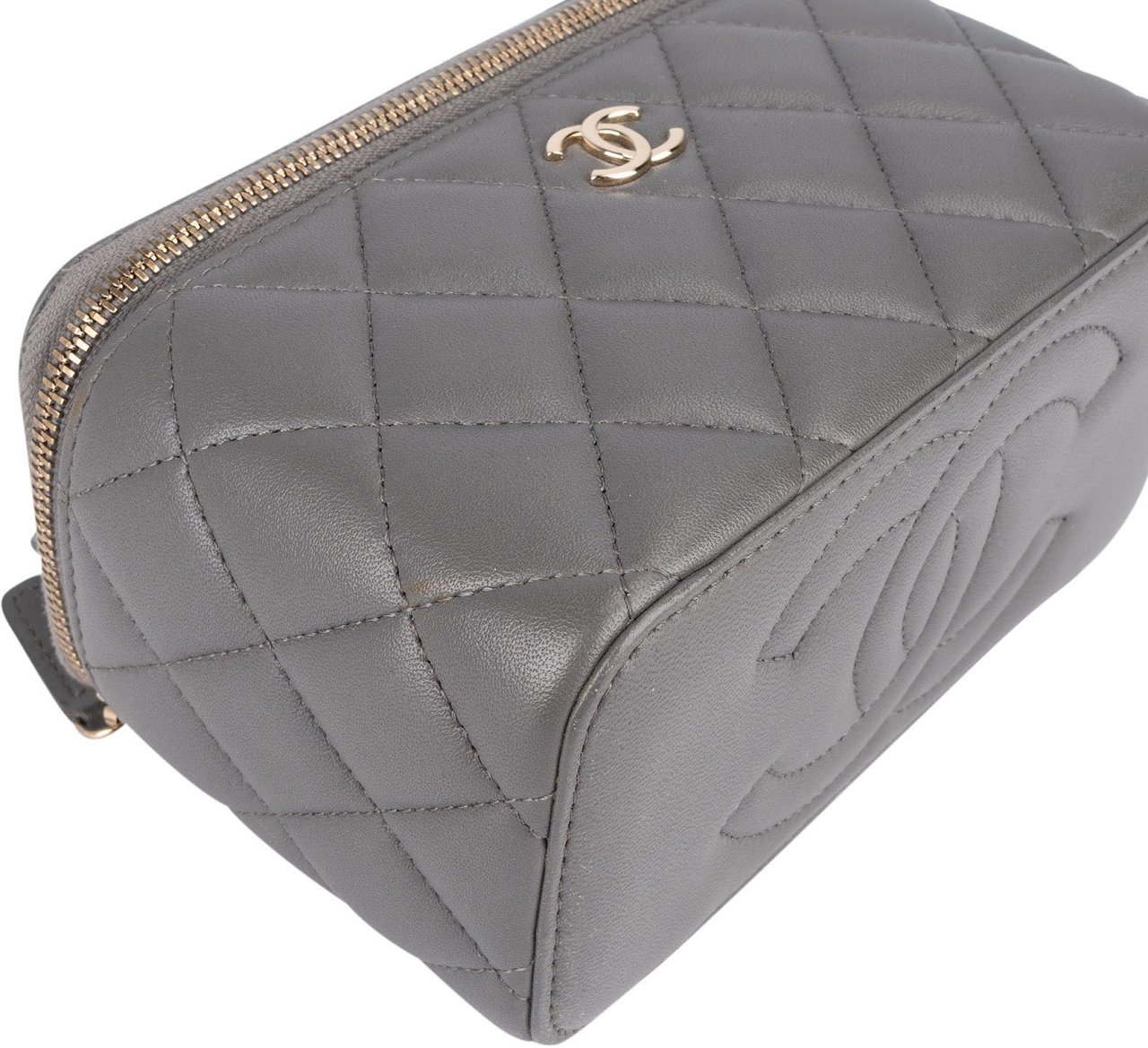 Chanel Chanel Quilted Lambskin Top Handle Vanity Case Crossbody Bag Donkergrijs