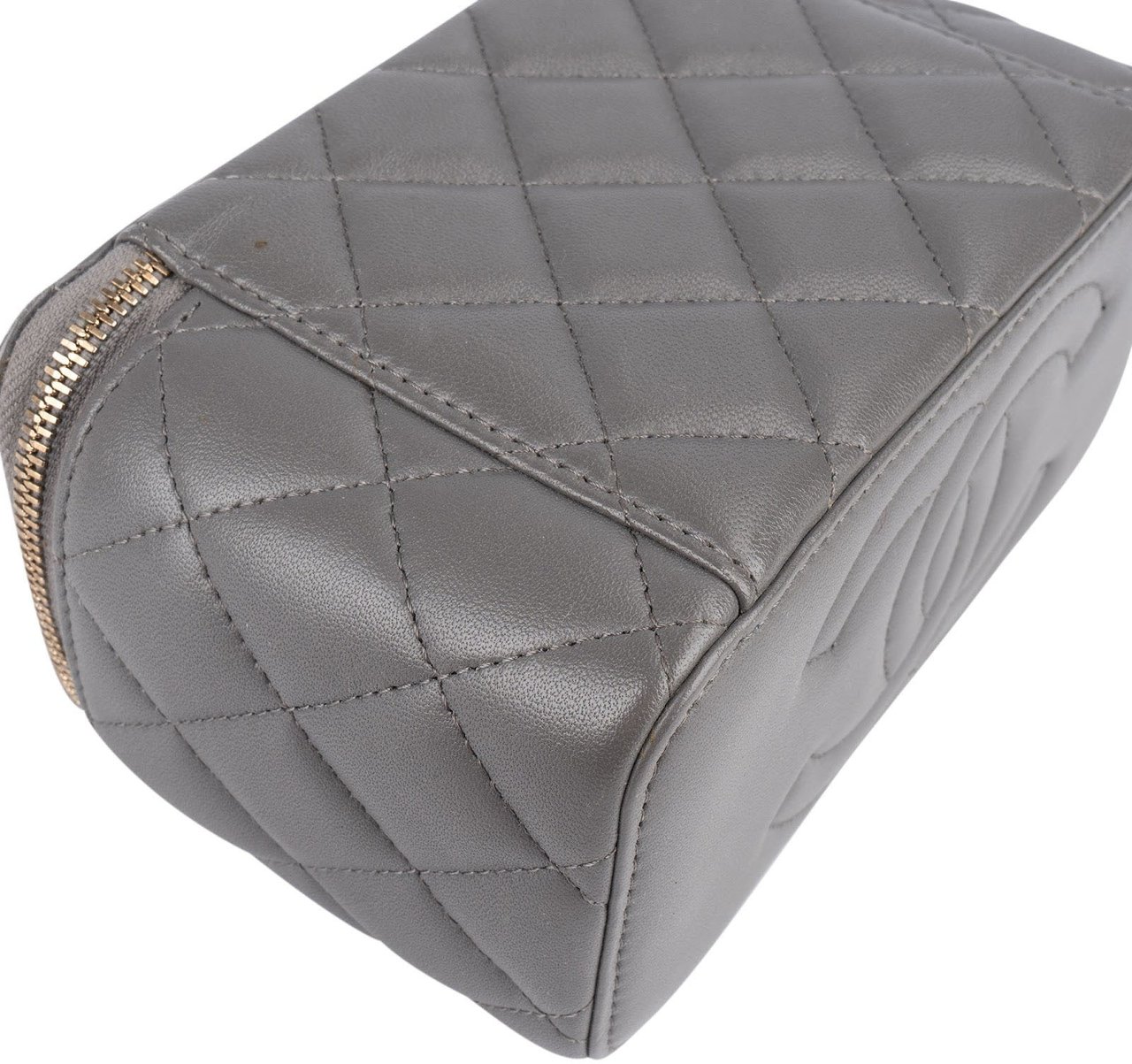 Chanel Chanel Quilted Lambskin Top Handle Vanity Case Crossbody Bag Donkergrijs