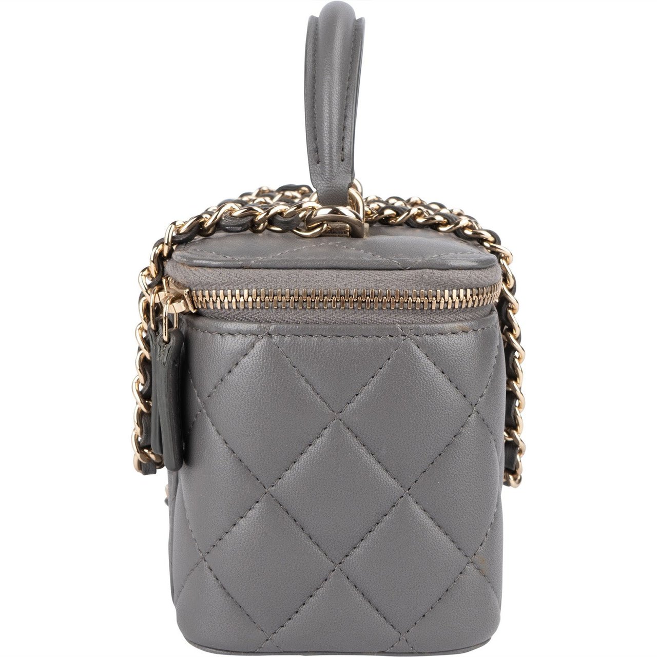Chanel Chanel Quilted Lambskin Top Handle Vanity Case Crossbody Bag Donkergrijs