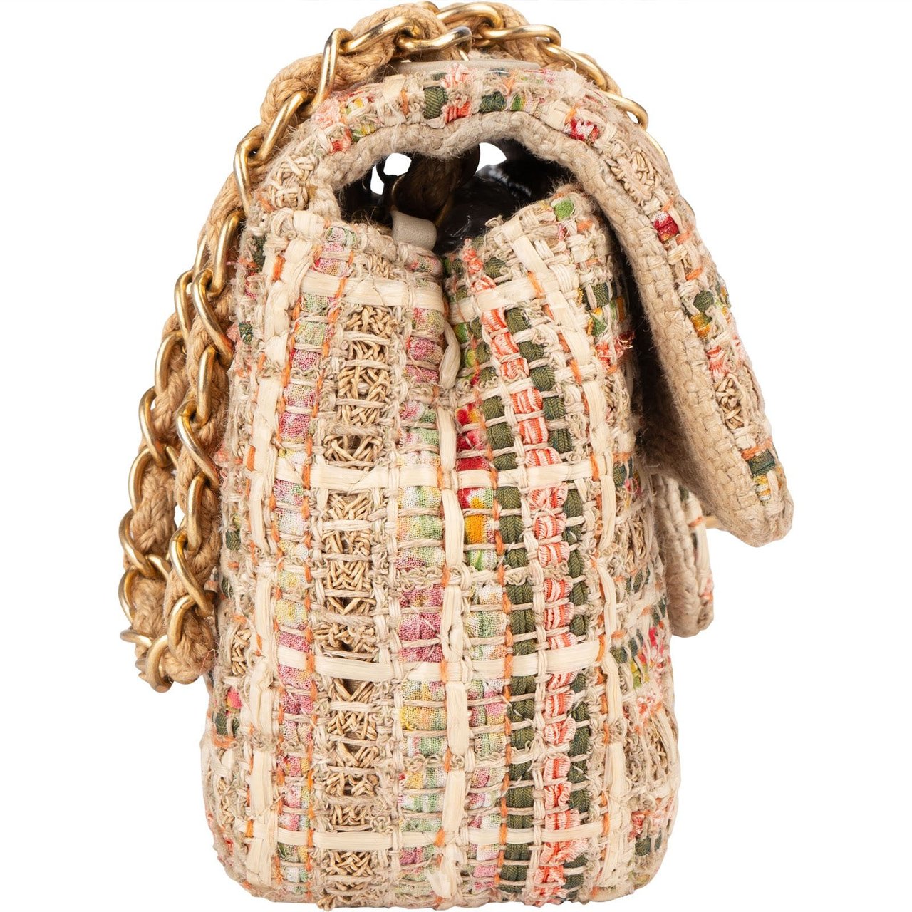 Chanel Chanel Tweed & Raffia Classic Single Flap Crossbody Bag Beige