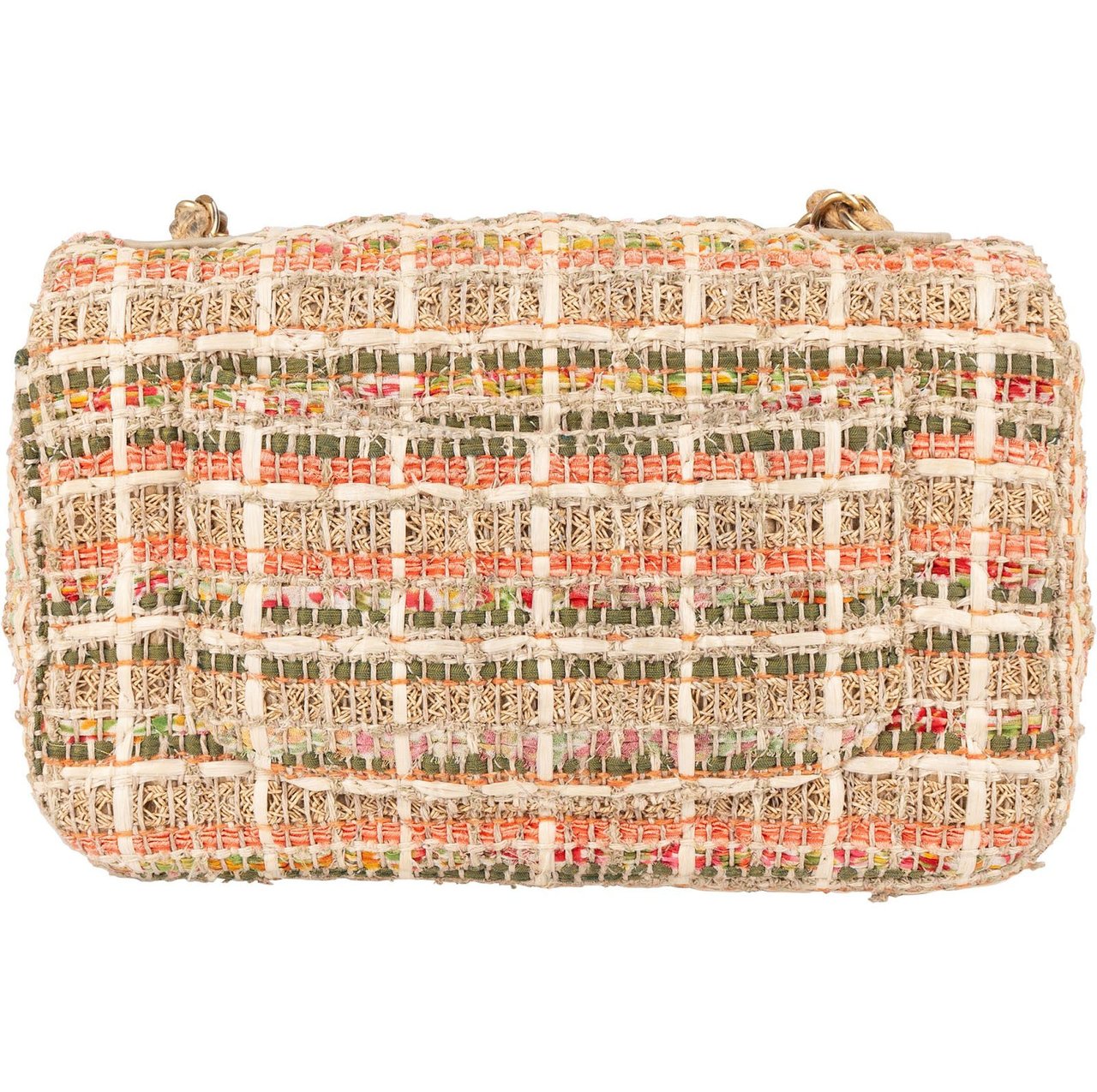 Chanel Chanel Tweed & Raffia Classic Single Flap Crossbody Bag Beige