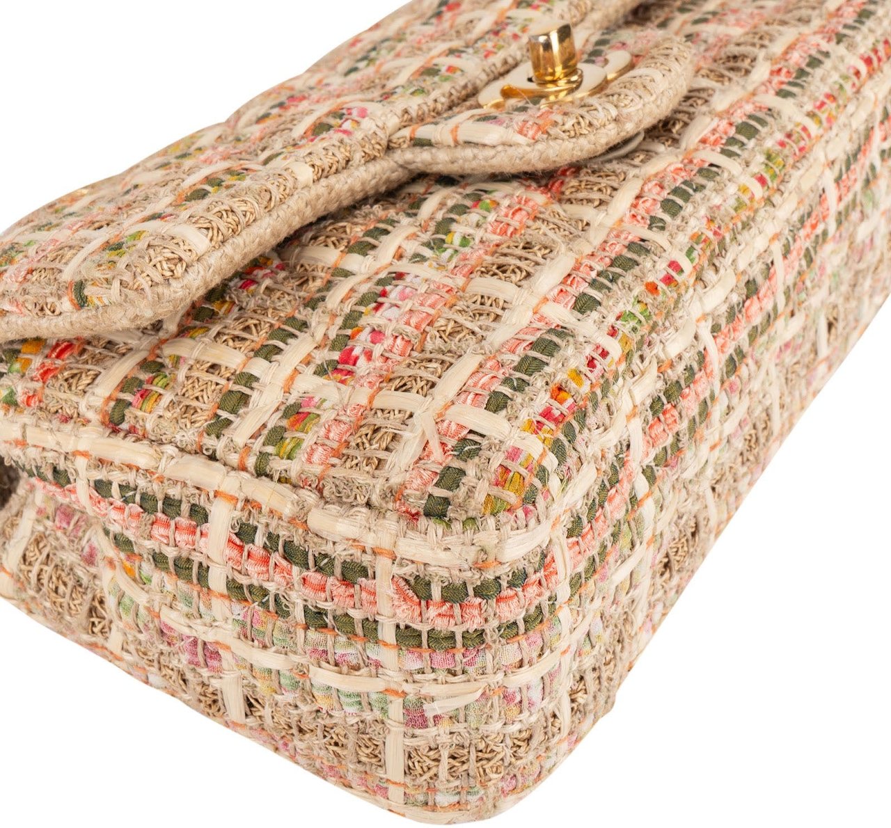 Chanel Chanel Tweed & Raffia Classic Single Flap Crossbody Bag Beige