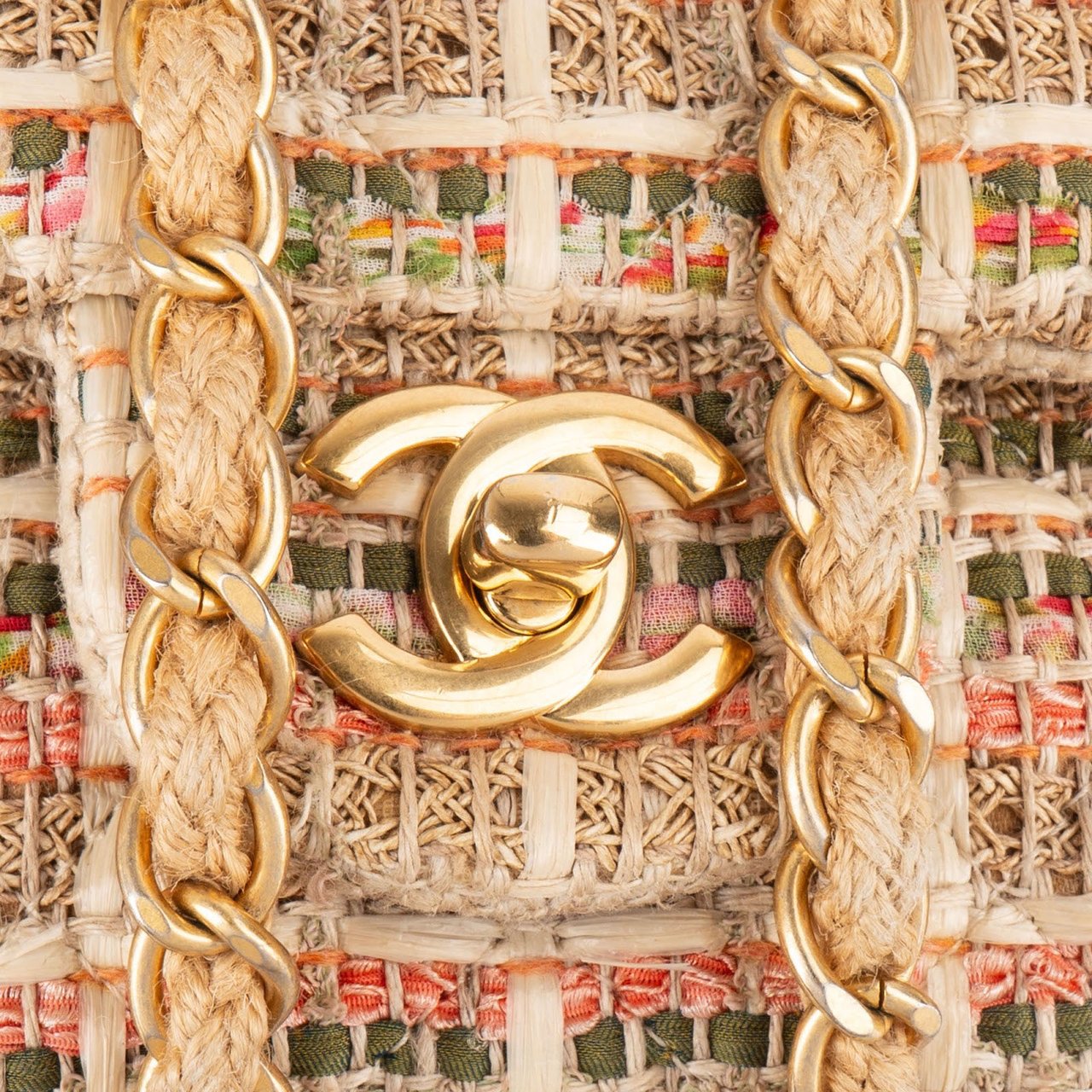 Chanel Chanel Tweed & Raffia Classic Single Flap Crossbody Bag Beige