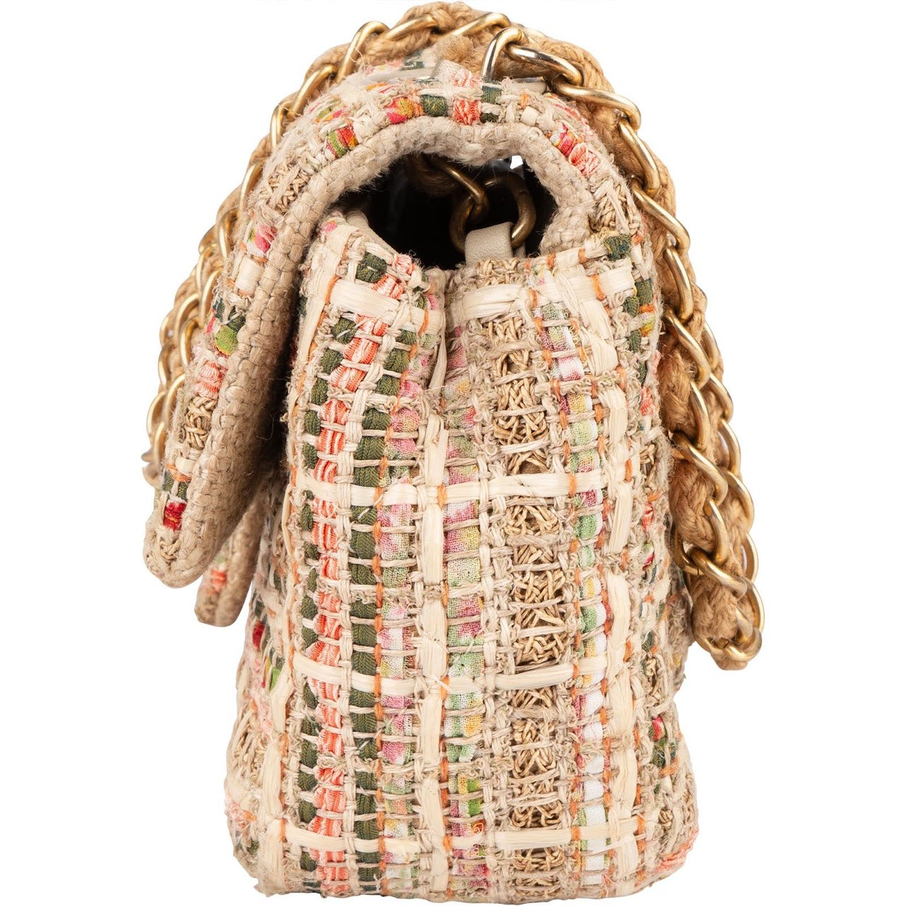 Chanel Chanel Tweed & Raffia Classic Single Flap Crossbody Bag Beige