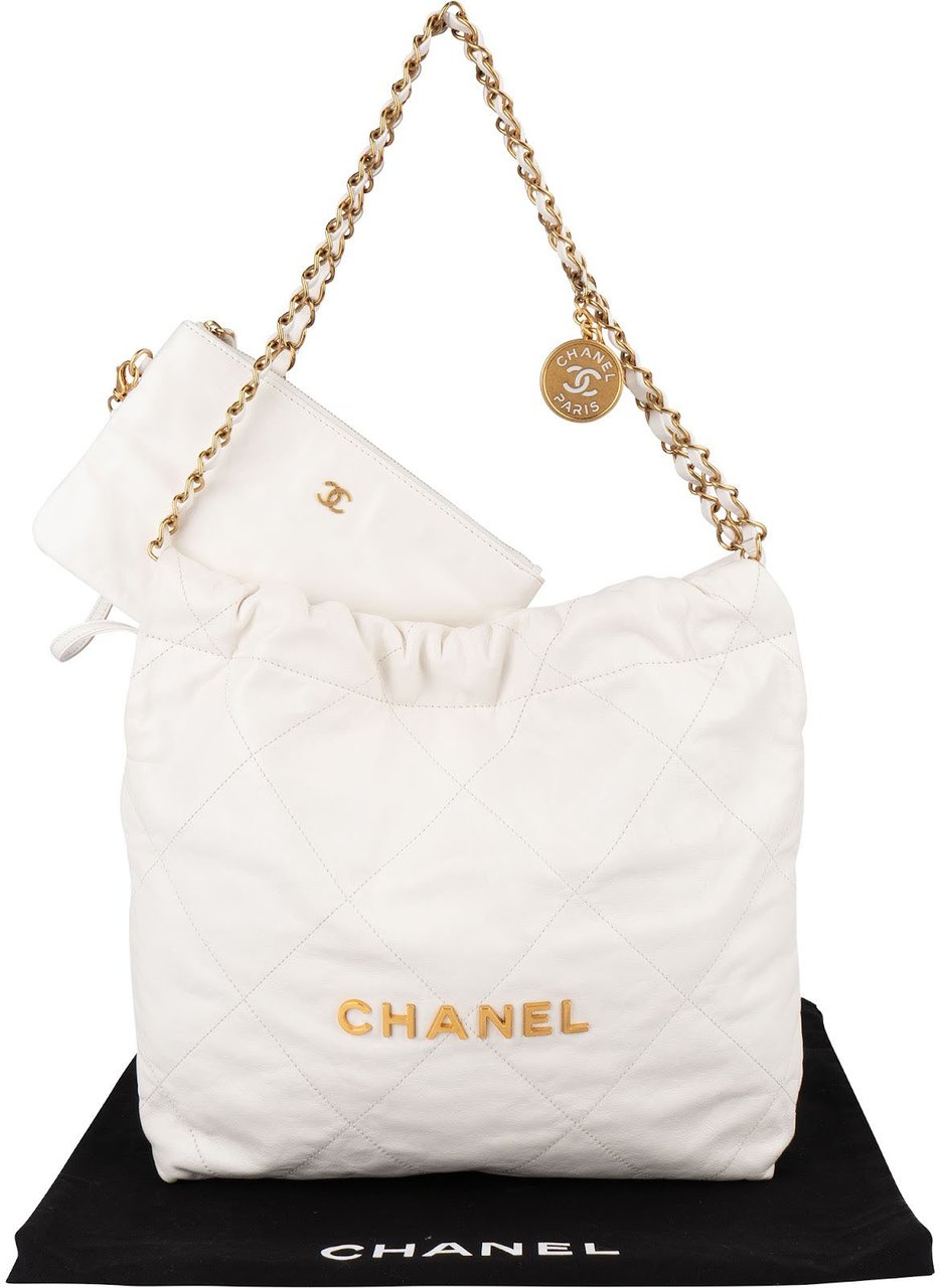 Chanel Chanel 22 White Quilted Lambskin Hobo Shoulder Bag Wit