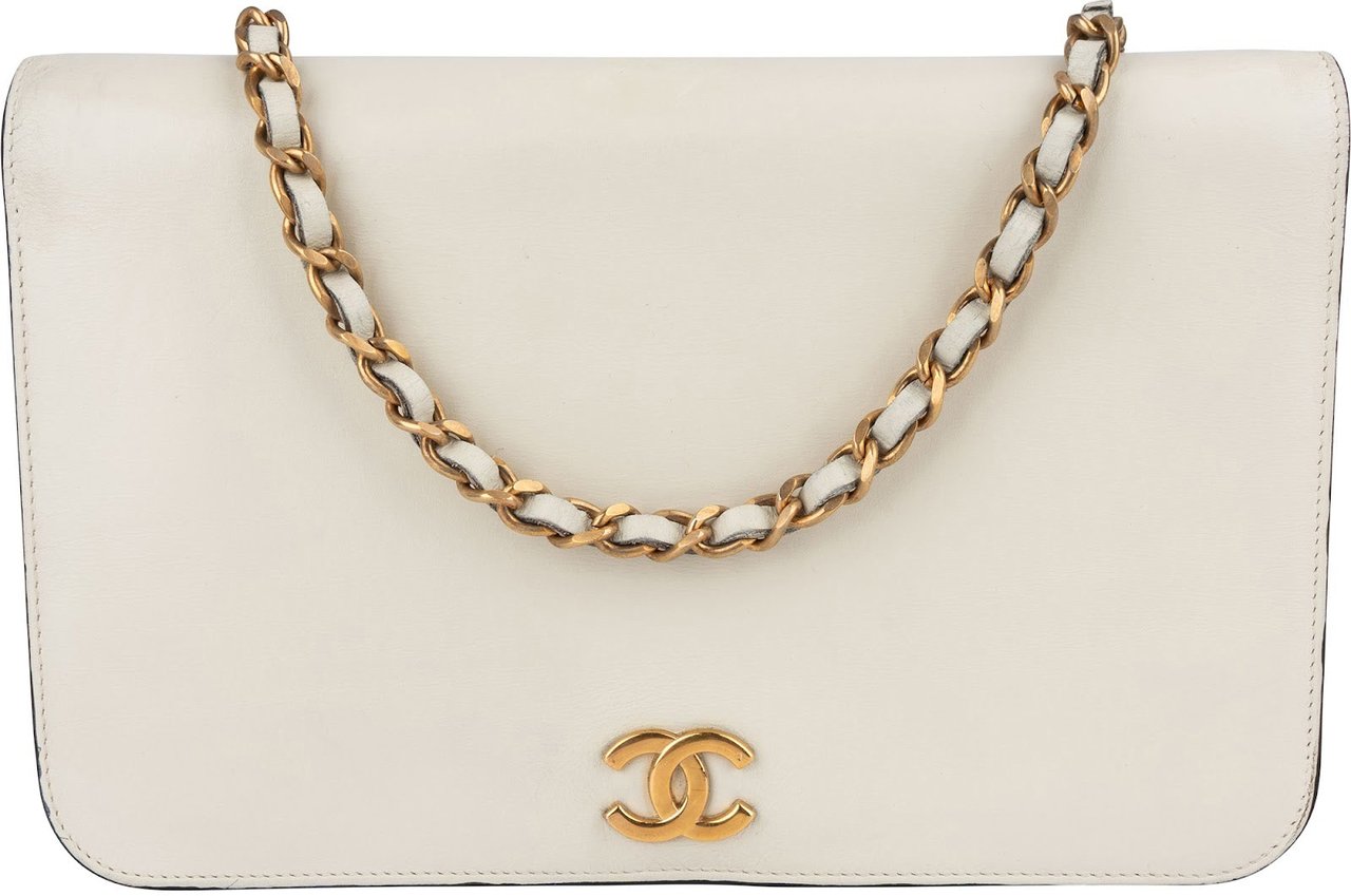 Chanel Chanel Blanco Boxcalf 24K Gold Single Flap Shoulder Bag Beige