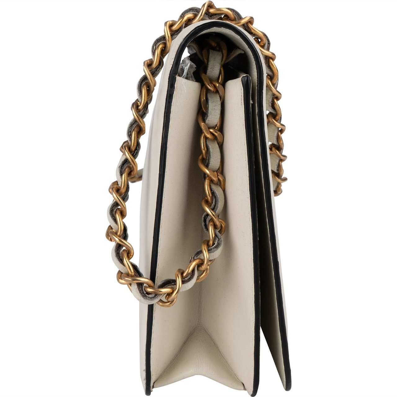 Chanel Chanel Blanco Boxcalf 24K Gold Single Flap Shoulder Bag Beige