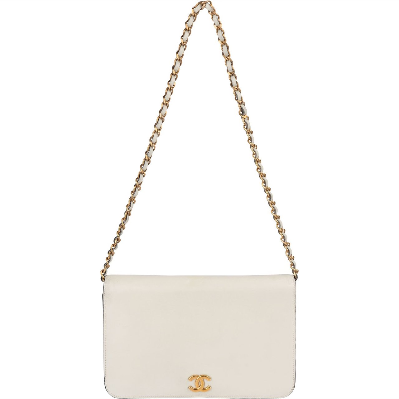 Chanel Chanel Blanco Boxcalf 24K Gold Single Flap Shoulder Bag Beige