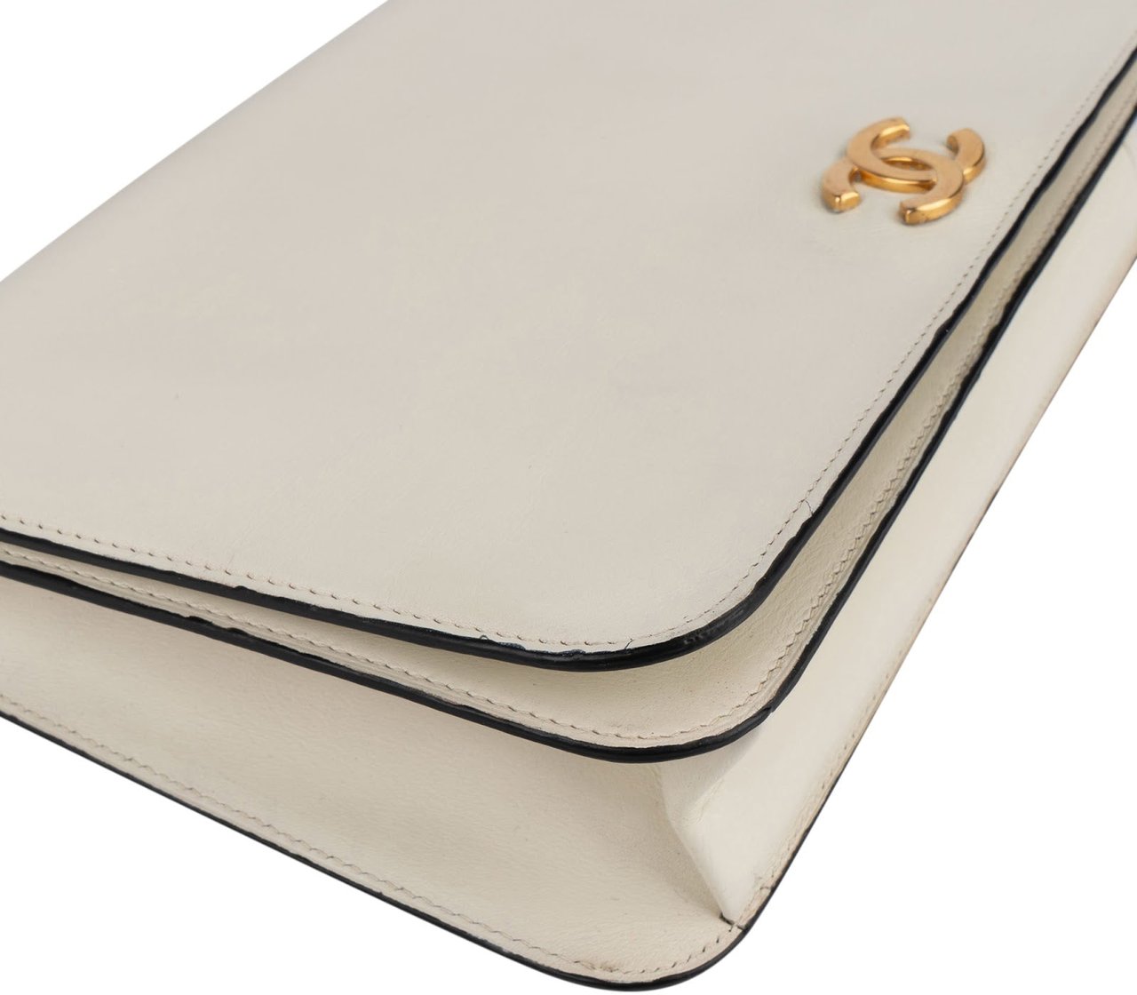 Chanel Chanel Blanco Boxcalf 24K Gold Single Flap Shoulder Bag Beige