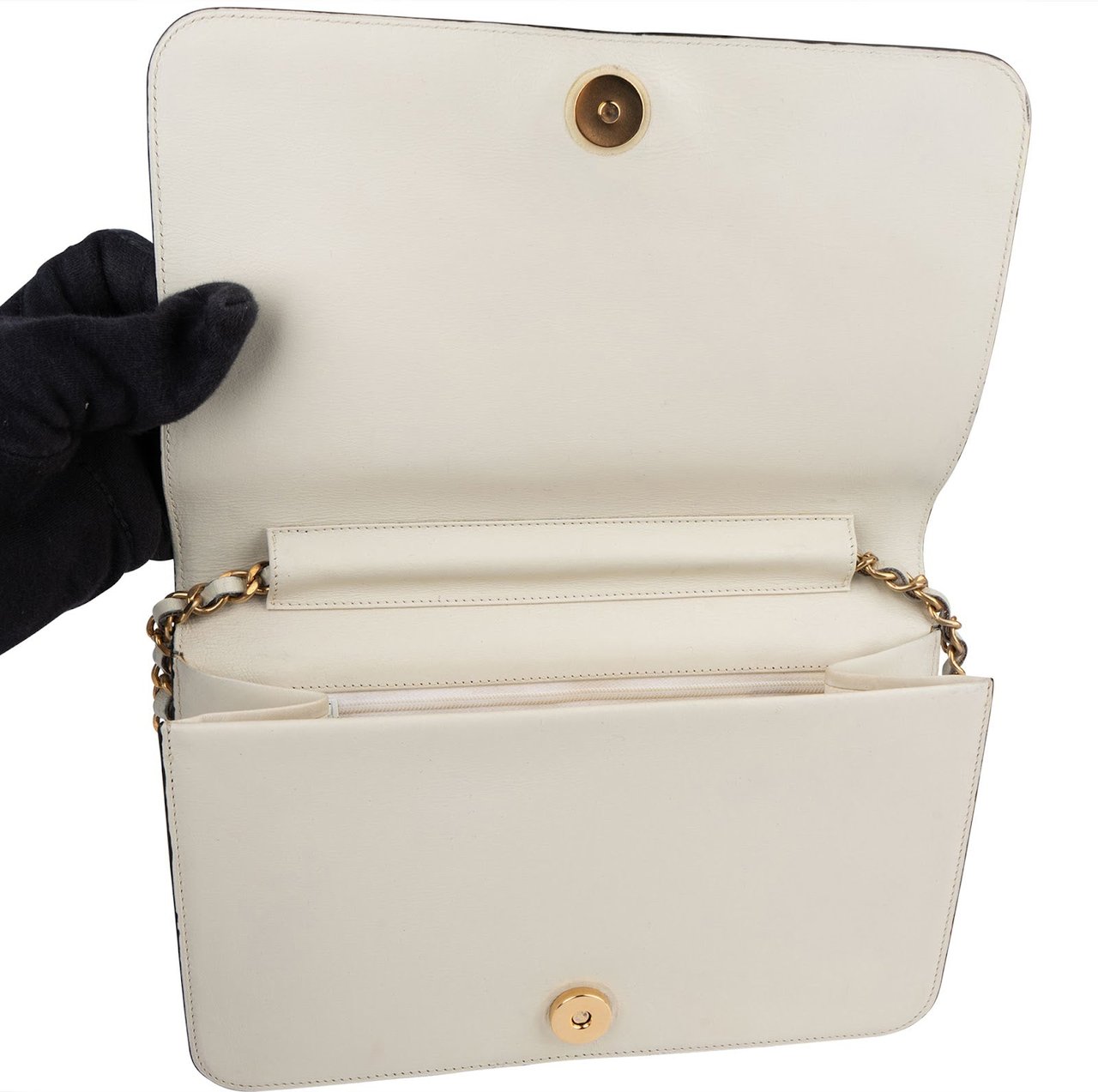 Chanel Chanel Blanco Boxcalf 24K Gold Single Flap Shoulder Bag Beige