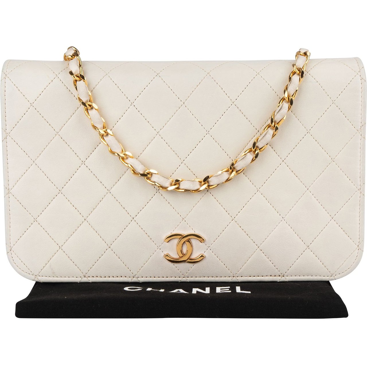 Chanel Chanel Quilted Lambskin 24K Gold Single Flap Shoulder Bag Beige