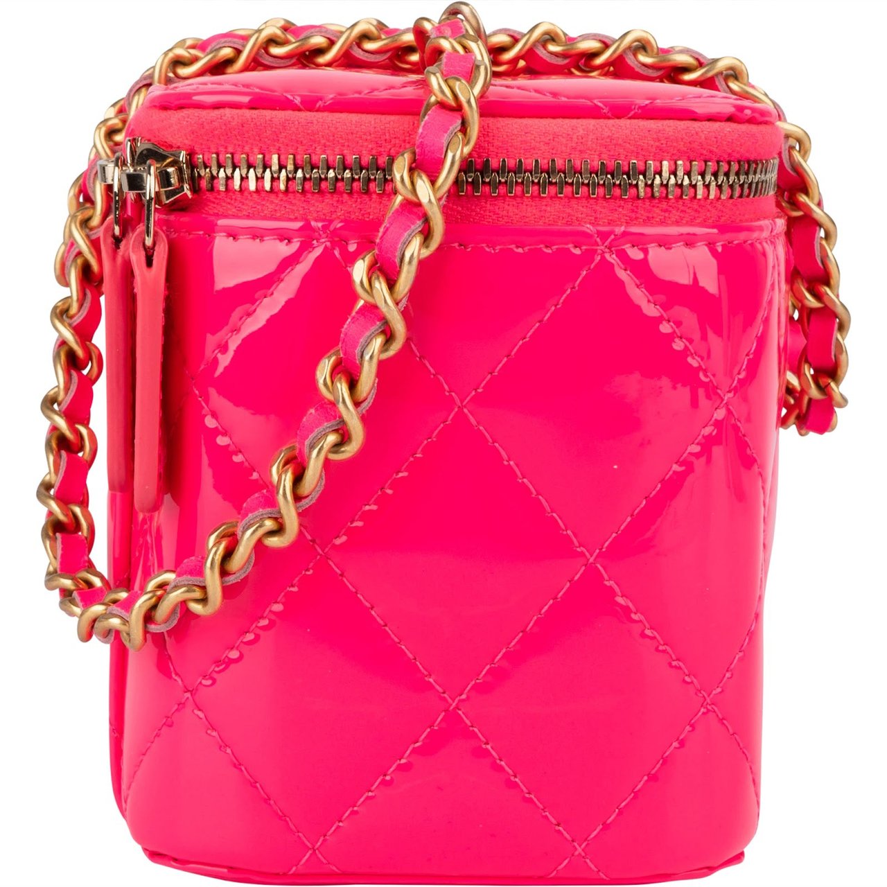 Chanel Chanel Pink Quilted Patent Leather Small Vanity Case Crossbody Bag Rood