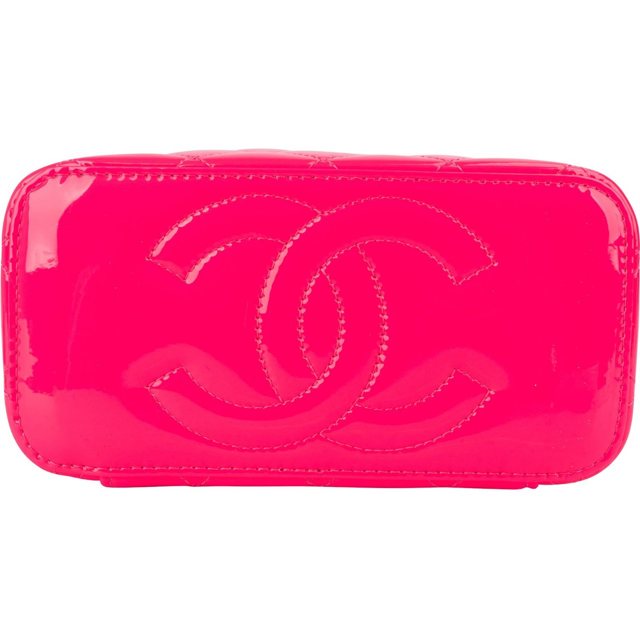 Chanel Chanel Pink Quilted Patent Leather Small Vanity Case Crossbody Bag Rood