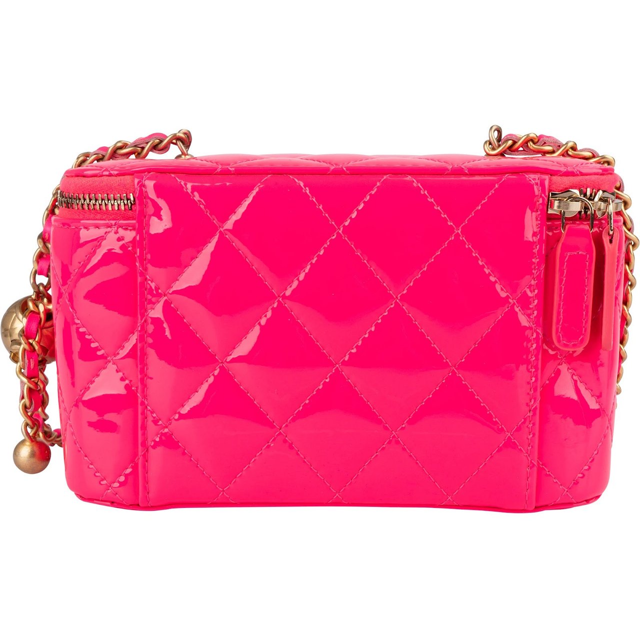 Chanel Chanel Pink Quilted Patent Leather Small Vanity Case Crossbody Bag Rood