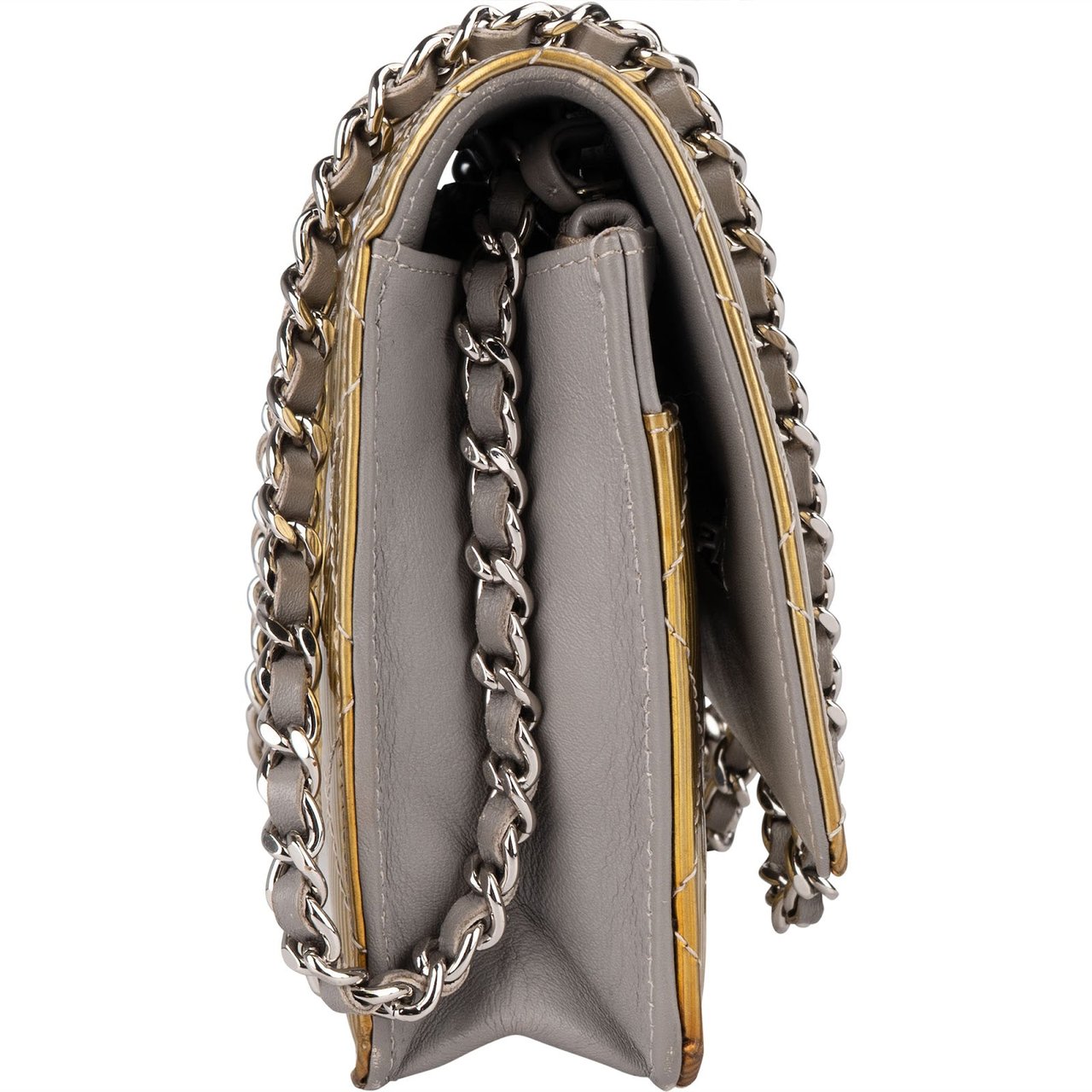 Chanel Ribbed Metallic Patent Leather Wallet On Chain Crossbody Bag Goud