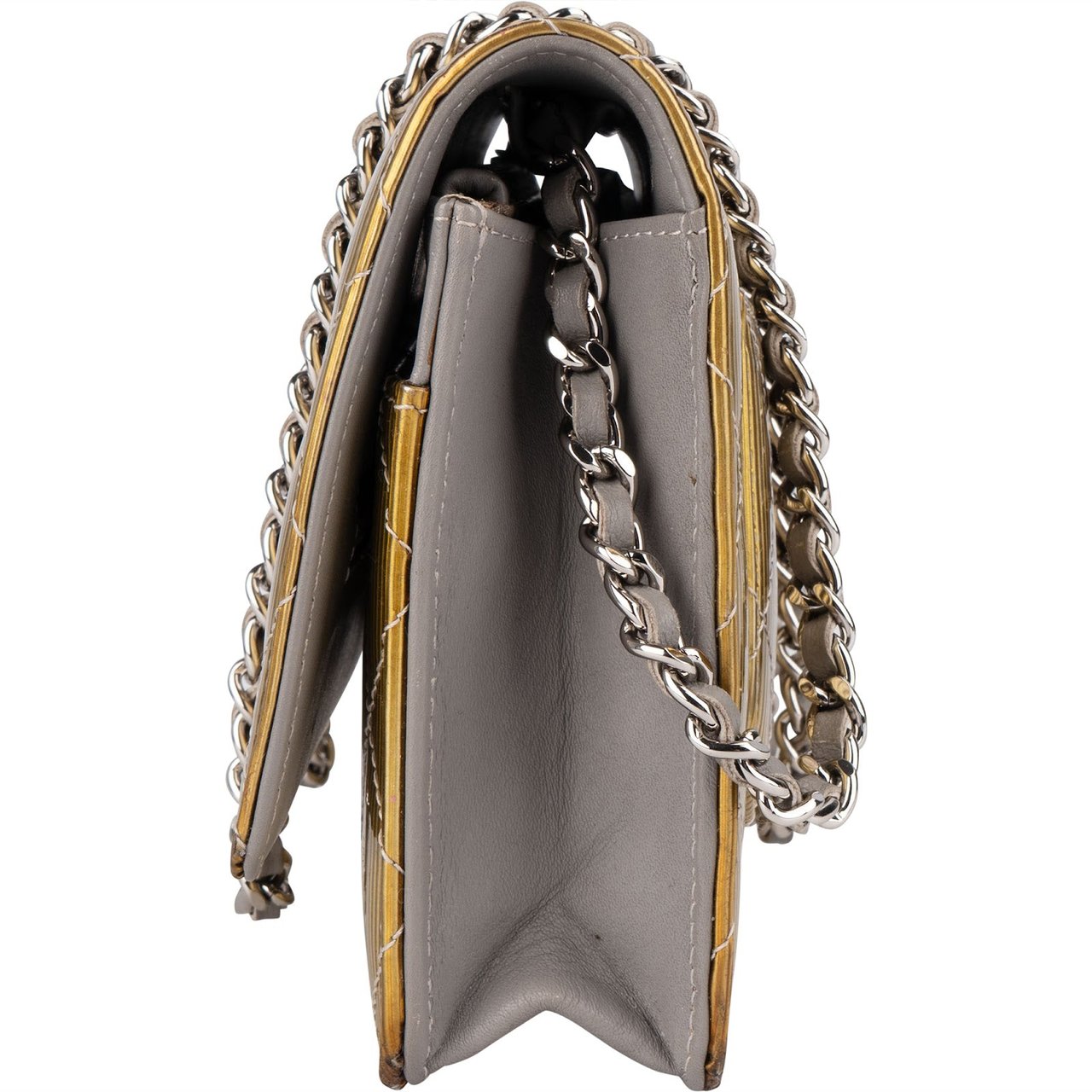 Chanel Ribbed Metallic Patent Leather Wallet On Chain Crossbody Bag Goud